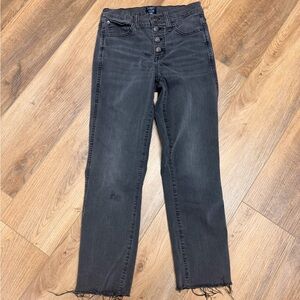 J. Crew High Rise Vintage Straight Jeans | Black Denim Raw Hem, Button Fly | 25